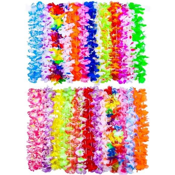 Hawaiian Leis 50 Counts Hawaii Flower Leis Adults + Kids Luau Party Decorations - Picture 1 of 6
